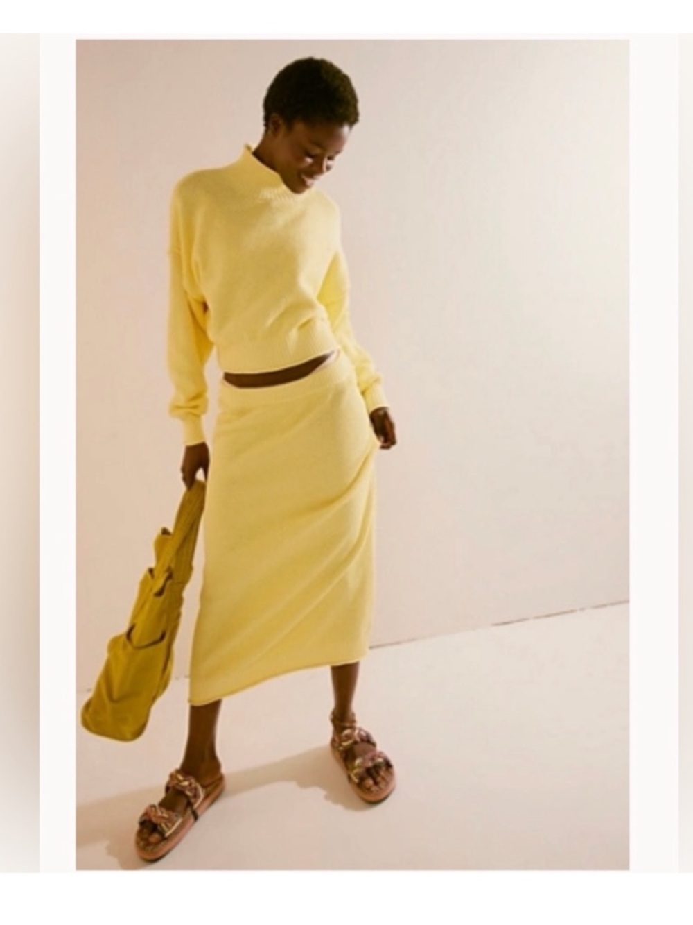 Butter Yellow Free People Beach Hailee Sweater Skirt Set